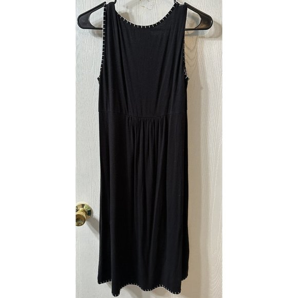 PREMISE Embroidered Sleeveless Tank Dress Knee Length Scoop Neck Black Knit M - Picture 2 of 5